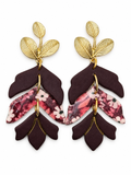 Burgundy Blossom & Gold Leaf Earrings