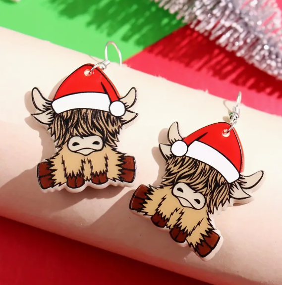 Christmas Highland Cow Earring