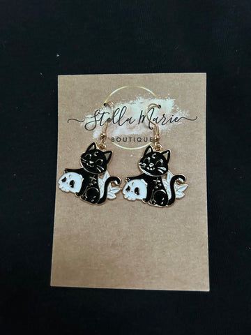 Kitten with Skull Earrings