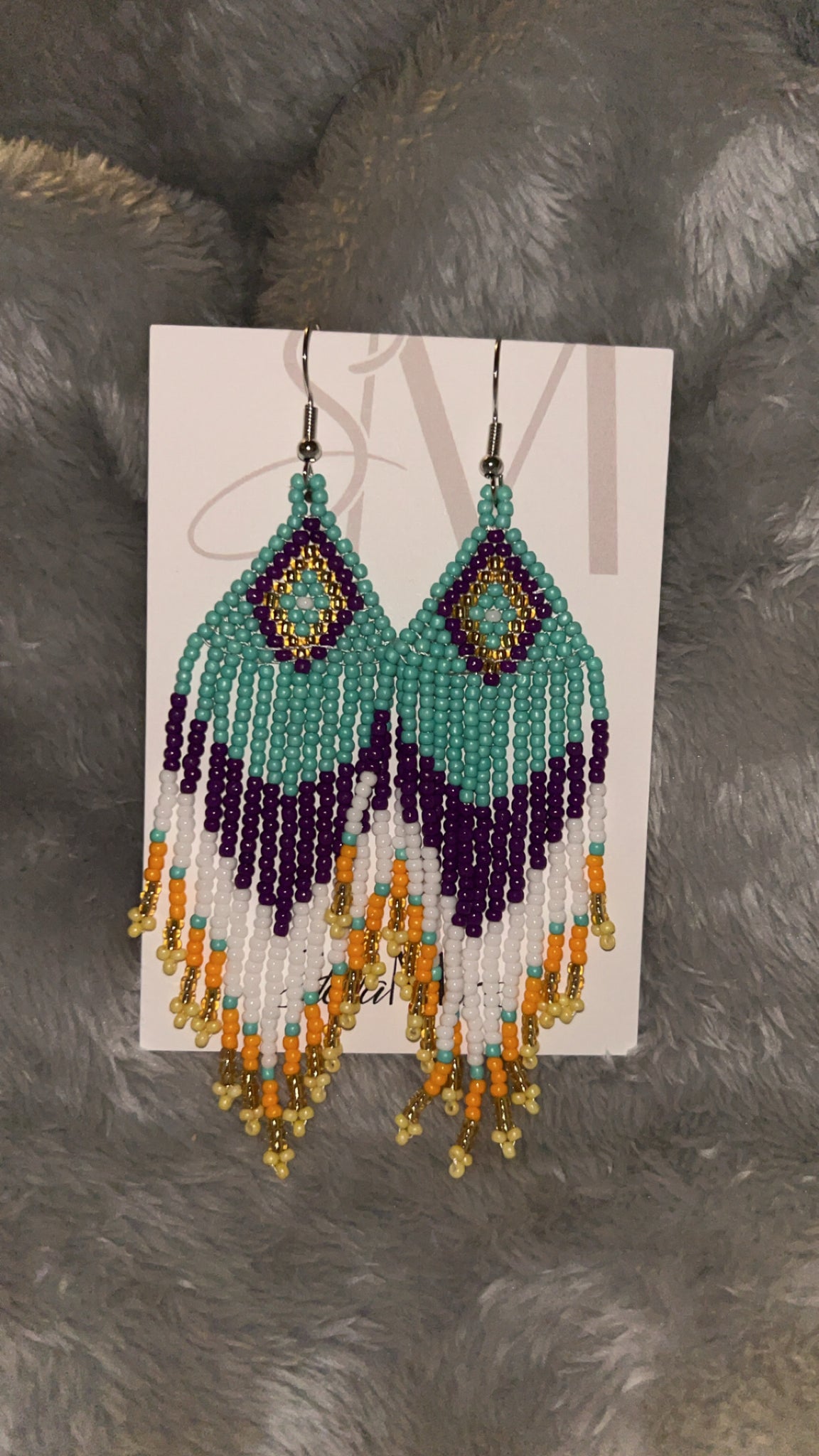 Beaded Feather Earrings