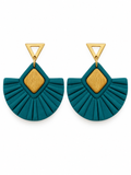 Teal Deco Fan Earrings