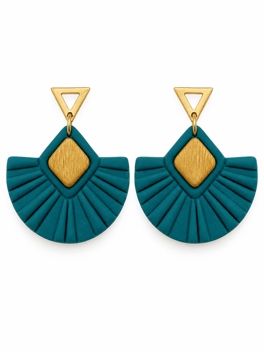 Teal Deco Fan Earrings