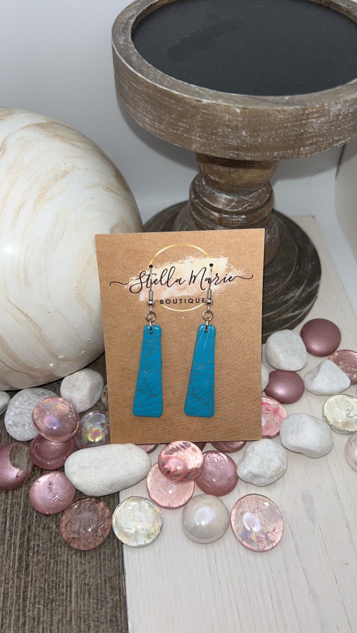 Blue Clay with Gold Leaf Earrings